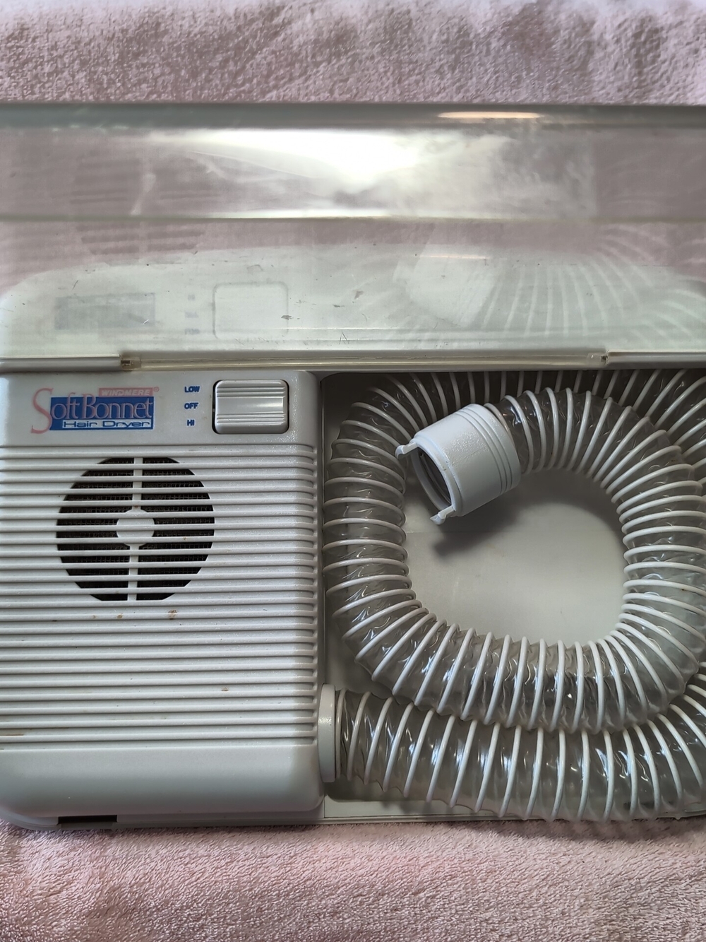 Soft Bonnet White Hair Dryer with Flexible Hose